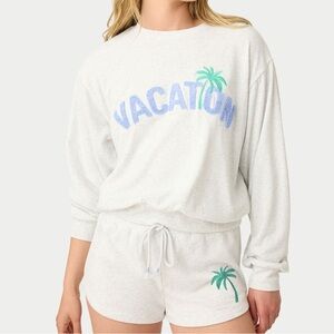 PJ Salvage Vacay Vibes Knit Pajama Set in Heather Cloud NWT